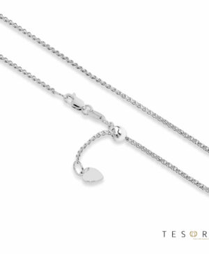 Trezzo White Gold Adjustable Diamond Cut Wheat Chain, 55cm
