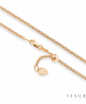 Mare Rose Gold Adjustable Diamond Cut Wheat Chain, 50cm