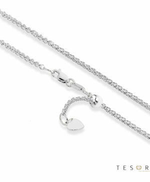 Mare White Gold Adjustable Diamond Cut Wheat Chain, 50cm