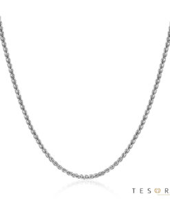 Mare White Gold Adjustable Diamond Cut Wheat Chain, 50cm