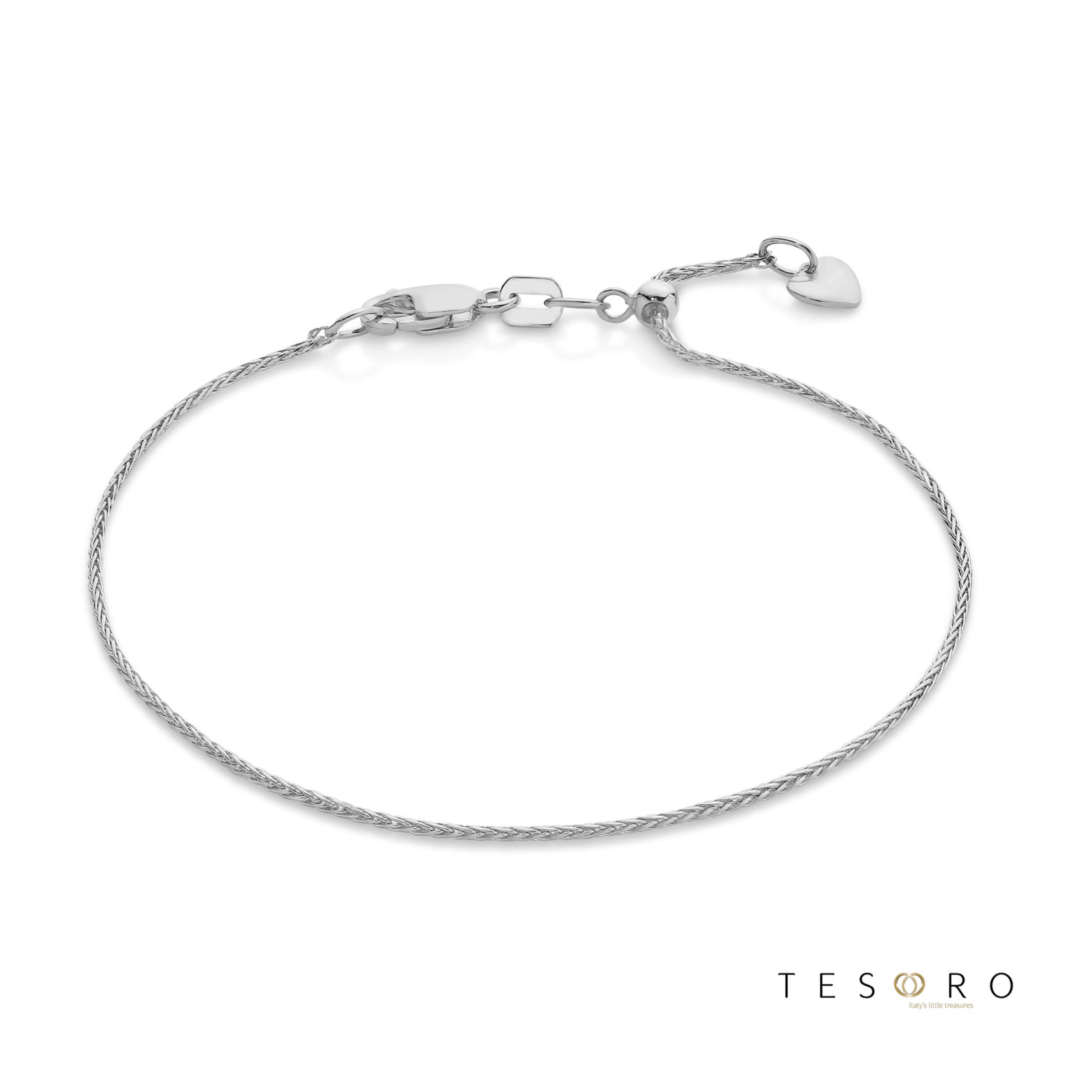 019-00030 Scanno Adjustable White Gold 1mm Magic Wheat Link Bracelet