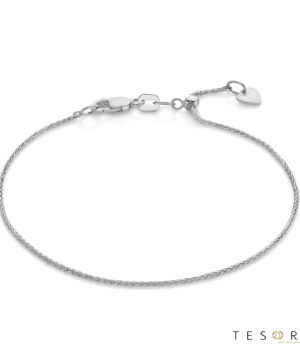 019-00030 Scanno Adjustable White Gold 1mm Magic Wheat Link Bracelet
