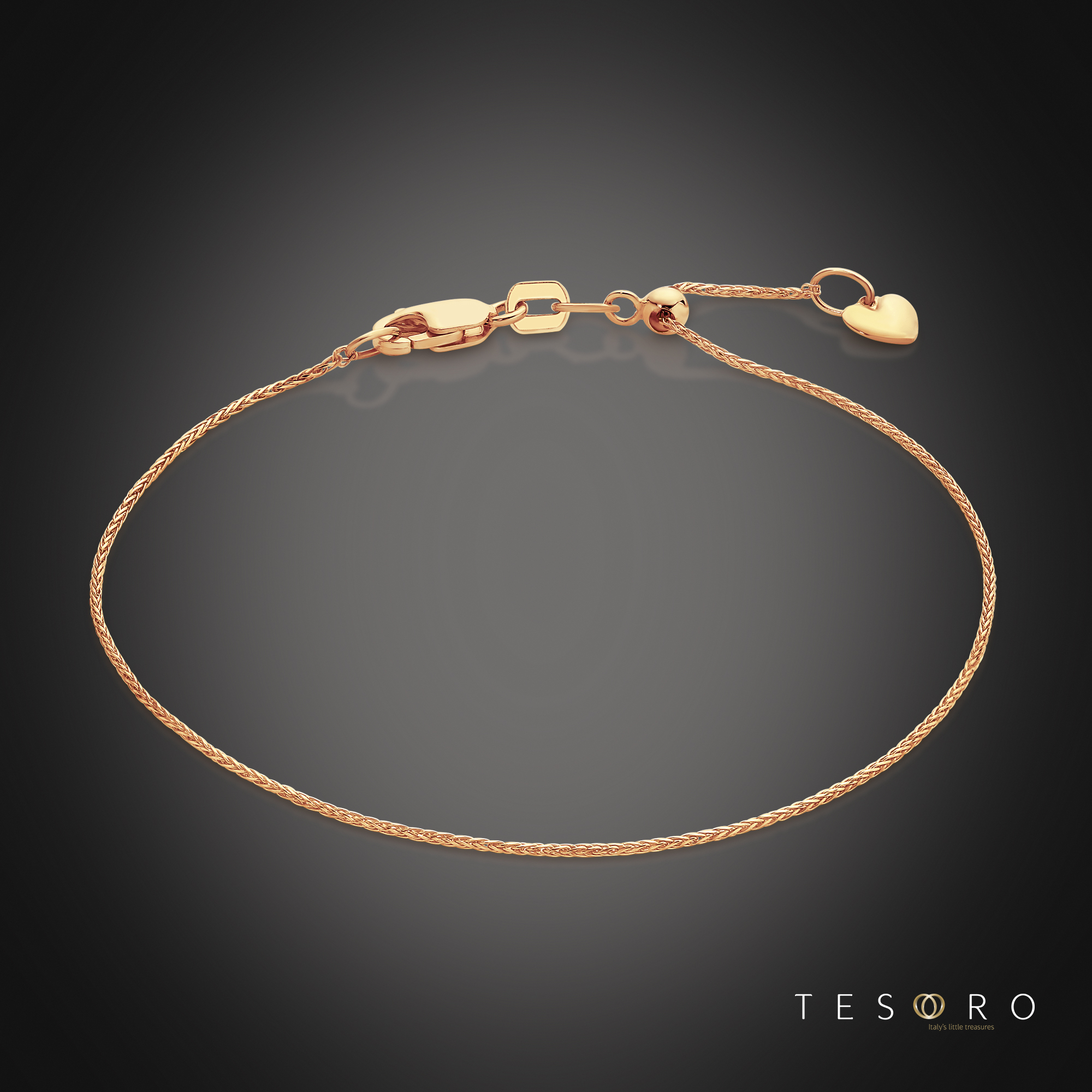 Rose gold adjustable wheat-link bracelet