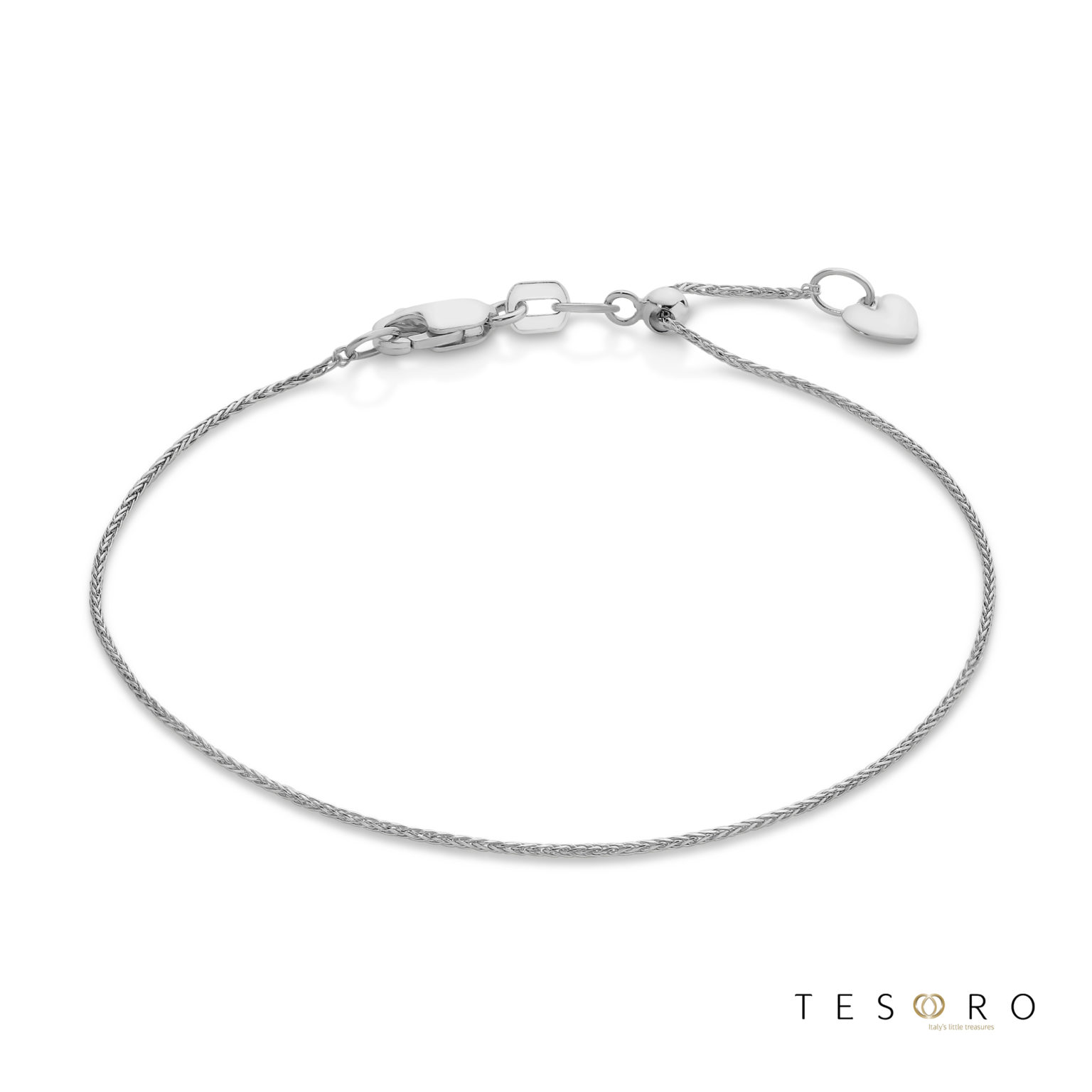 Sulmona White Gold Adjustable 0.8mm Magic Wheat Link Bracelet
