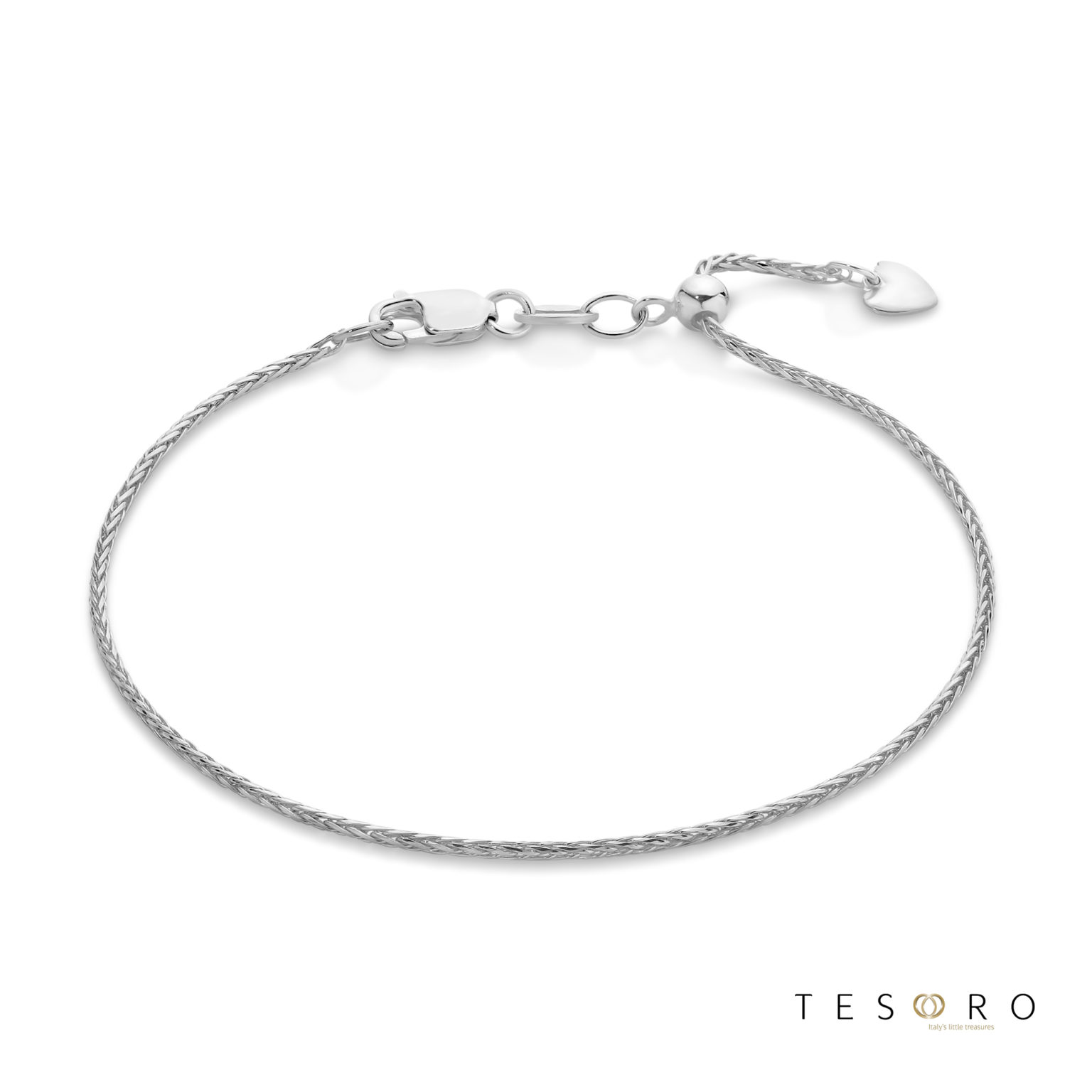 Lanciano White Gold Adjustable 1.2mm Magic Wheat Link Bracelet
