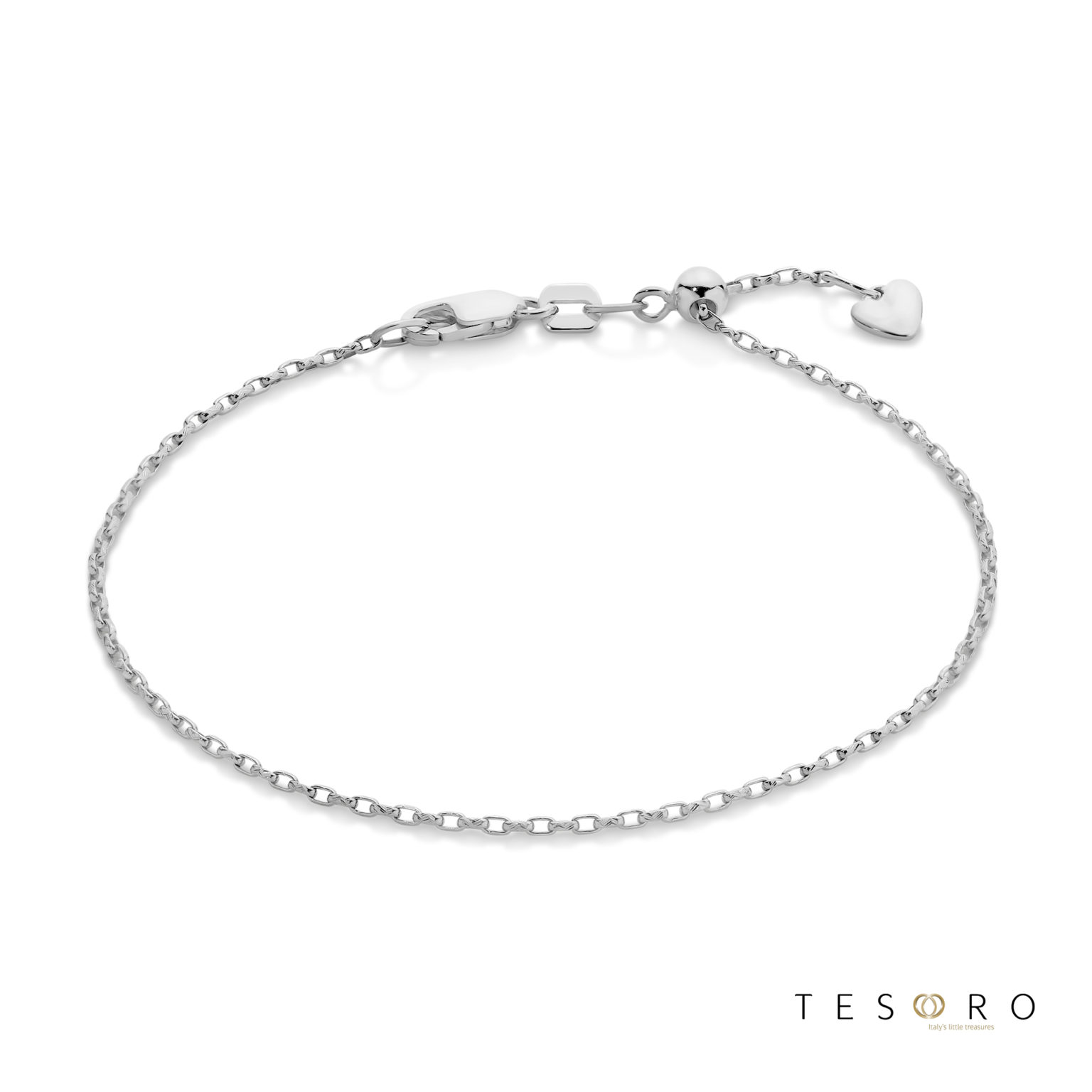 Abruzzo Adjustable White Gold 1.3mm Oval Belcher Bracelet