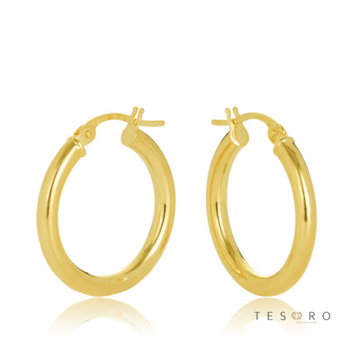 15OBC305-99 Celestine Yellow Gold Plain 2.5m Round Tube Hoop Earrings 15mm