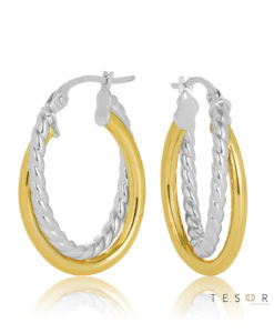 15OBC622-99 Bobbio Yellow & White Gold Oval Hoop Earrings