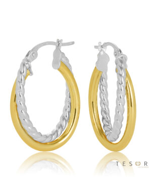 15OBC622-99 Bobbio Yellow & White Gold Oval Hoop Earrings