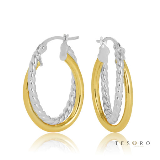15OBC622-99 Bobbio Yellow & White Gold Oval Hoop Earrings