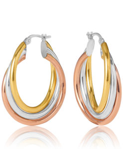 20OBC698-9900 Sanremo Yellow, White & Rose Gold Hoops 9K Gold Hoop Earrings