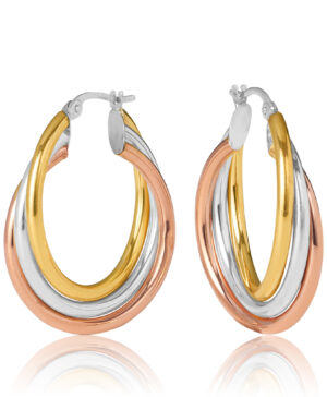 20OBC698-9900 Sanremo Yellow, White & Rose Gold Hoops 9K Gold Hoop Earrings