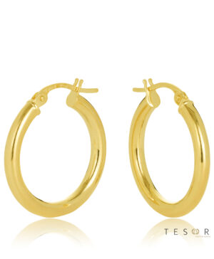15OBC51-99 9Y Aosta Plain 3mm Round Tube Hoop Earrings 15mm Diameter