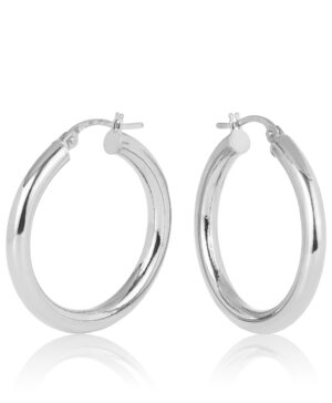9W Aosta Plain 3mm Round Tube Hoop Earring 20mm Diameter