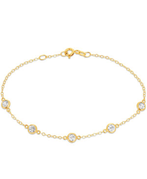 9Y BKX147-1 Hammered Trace Link 5 Bezel Set Cubic Zirconia Bracelet 19cm.