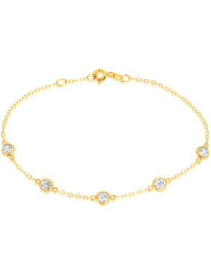 9Y BKX147-1 Hammered Trace Link 5 Bezel Set Cubic Zirconia Bracelet 19cm.