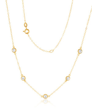 9Y HHP851/1001 Hammered Trace Link 5 Bezel Set Cubic Zirconia Necklace
