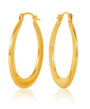 9Y OBS286-99 Flat Progressive Profile Oval Shaped Polished Hoop Earring