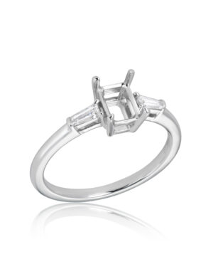 061-00123 18W RBC 2 = 0.10ct F/G VS Semi Mount With Tapered Baguette Side Stones - To Take 1ct Emerald Cut Ctr.