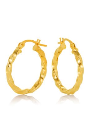 15OBC514-99 9Y Fancy Diamond Cut Twist Hoop Earring, 10mm Diameter