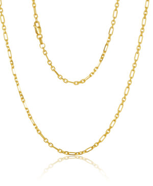 065RS+1D 9Y Diamond Cut Alternating 3 + 1 Paper Clip Necklace, 45cm