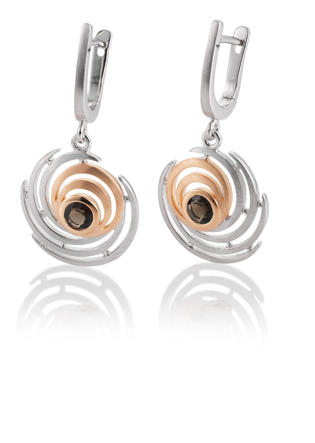 06_60759 925/- Rhodium Silver Breuning Dangle Earrings Smokey Quartz