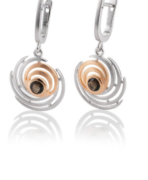 06_60759 925/- Rhodium Silver Breuning Dangle Earrings Smokey Quartz
