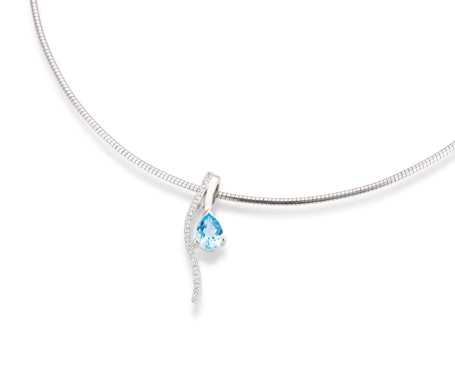 31/04608-0 375/- White Breuning Pendant Blue Topaz/Brillant Cut Diamonds 0,104 Ct. H/si