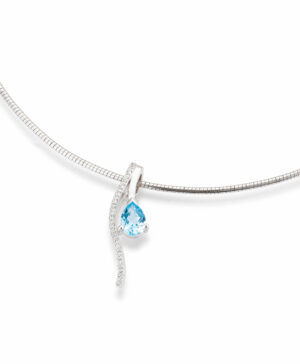 31/04608-0 375/- White Breuning Pendant Blue Topaz/Brillant Cut Diamonds 0,104 Ct. H/si
