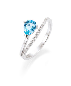 41_05812-0 375:-White Ring Blue Topaz/Brillant Diamond Ring 0,124 Ct. H/si