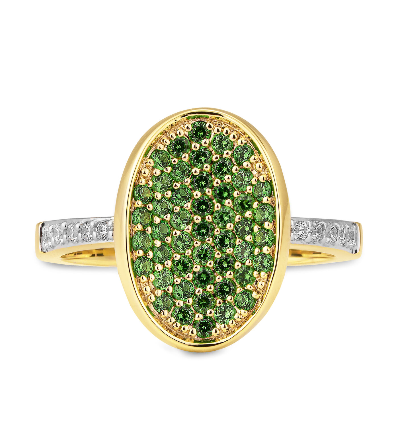 41/06217-1 9K Yellow/White Breuning Ring - g.Tsavorite/Diamond. 0,118 Ct. H/si
