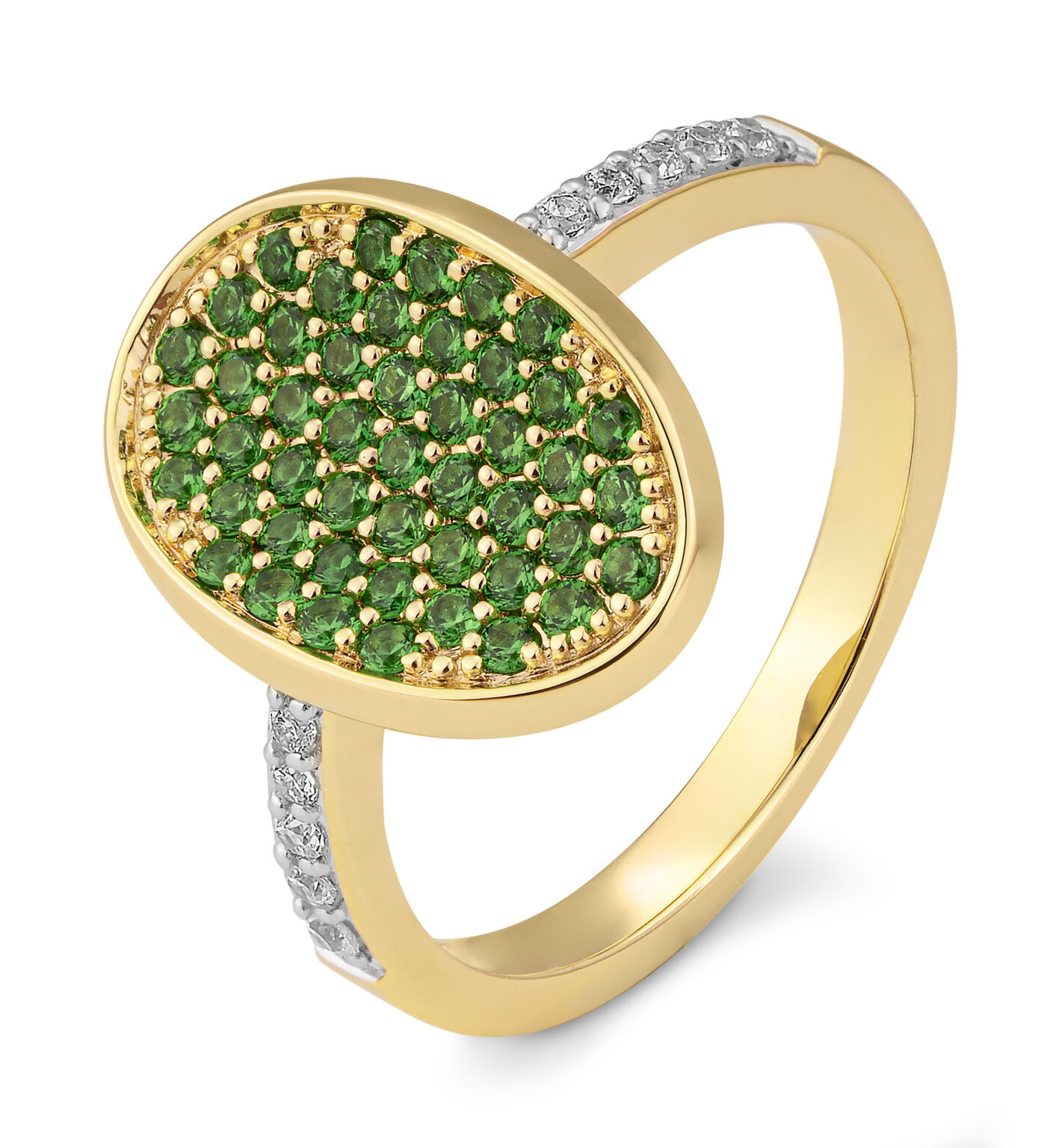 41/06217-1 9K Yellow/White Breuning Ring - g.Tsavorite/Diamond. 0,118 Ct. H/si