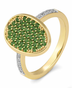 41/06217-1 9K Yellow/White Breuning Ring - g.Tsavorite/Diamond. 0,118 Ct. H/si