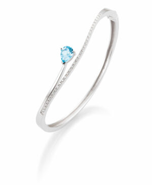51/00930-0 375/- White Breuning Hinged Bangle Blue Topaz/Brillant Diamond 0,33ct H/si