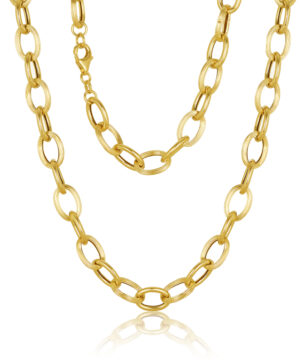 HVX834/4 18Y Fancy Oval Plain & Mesh Style Open Link Necklace, 45cm