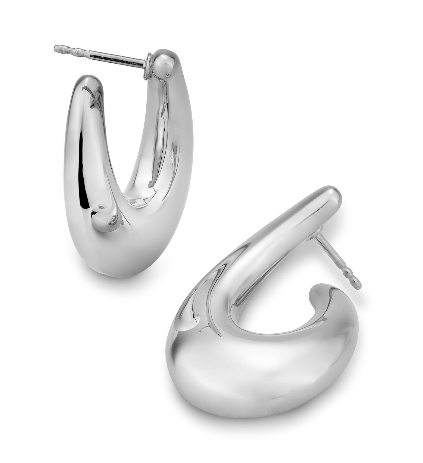 04/03710-5 925/- Rhodium Plated Round Tear Profile Silver Earrings