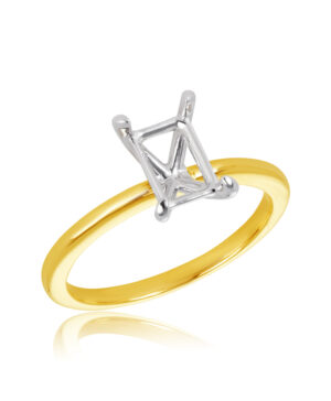 061-00386 18YW 4 Claw Solitaire 1.50ct Emerald/Elongated Radiant Centre - Yellow Band, White Settings