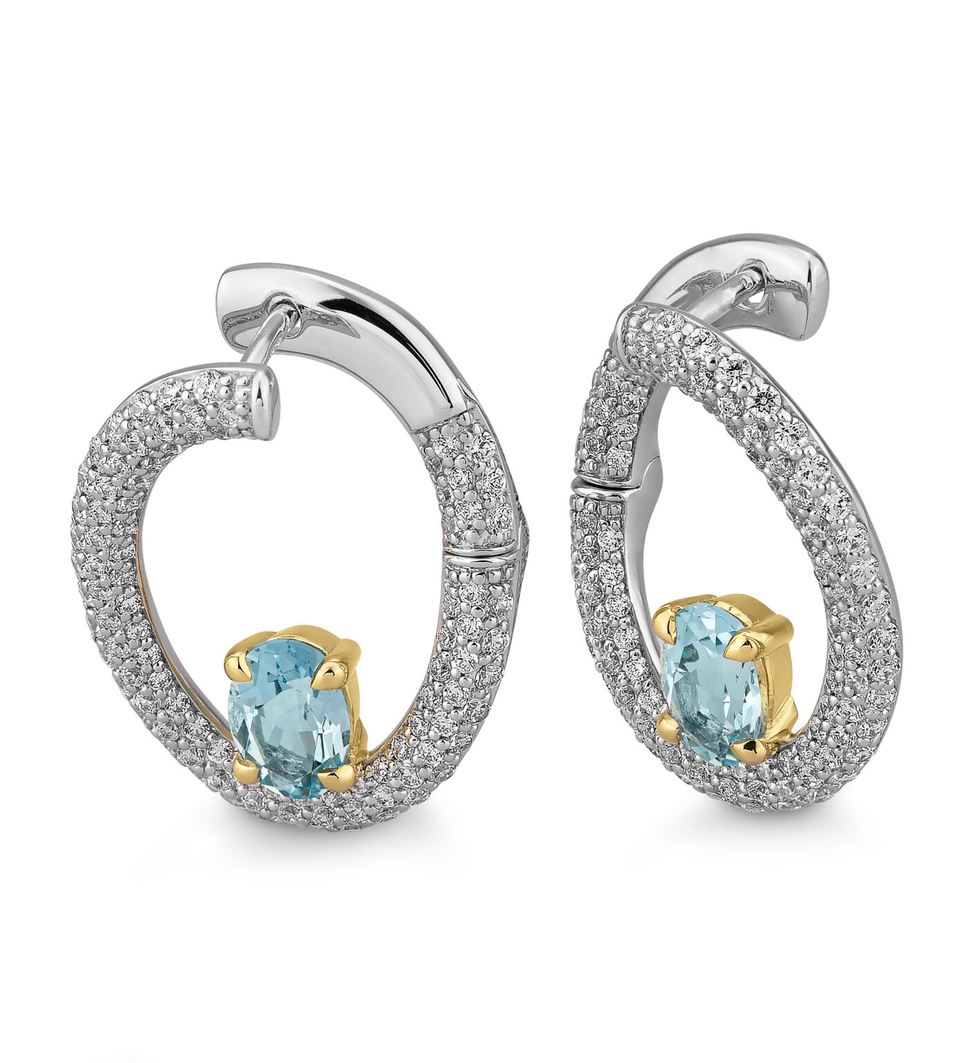 06/611520 375/- Yel-White Blue Topaz/Diamond 1,377 Ct H/si Earrings