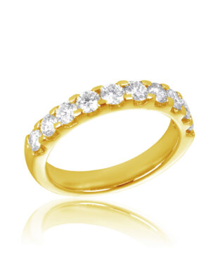 081-00404 750-Yellow Gold Lab Grown RBC 10 = 1ct F/G VS Machine Made Claw Set Wedding Band
