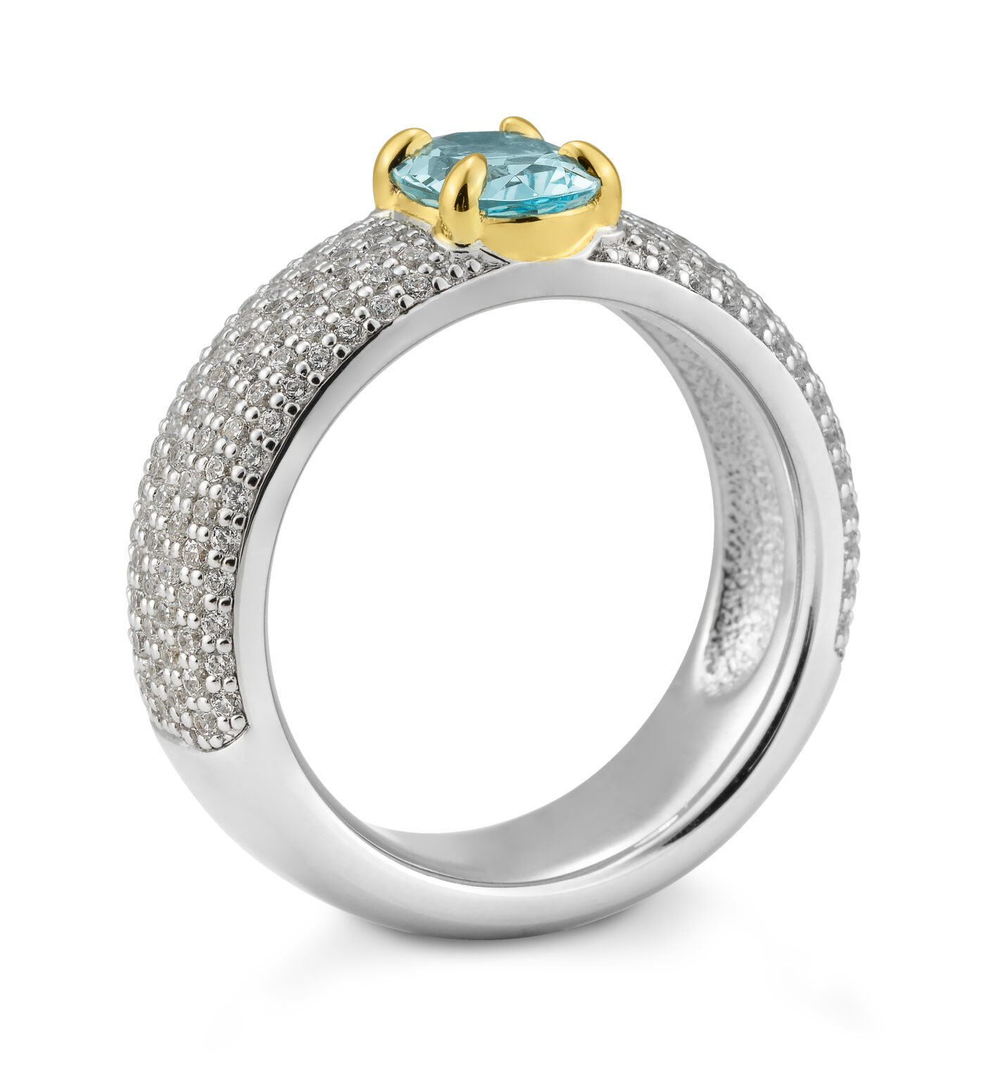 41/06219 375/- Bic Blue Topaz/dia. 1,17 Ct. H/si Ring