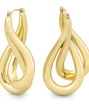 06/05077-5 925/-Yellow Double Overlapping High Polished Round Tube Elongated Oval Silver Earrings
