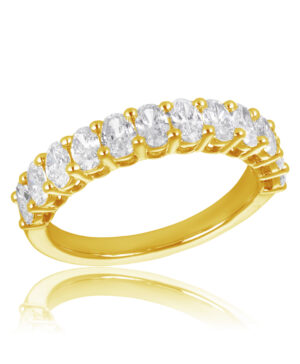 5285Y-18Y 750/- Yellow Lab Grown Oval 12 = 1.20ct F/G VS Claw Set Wedding Band