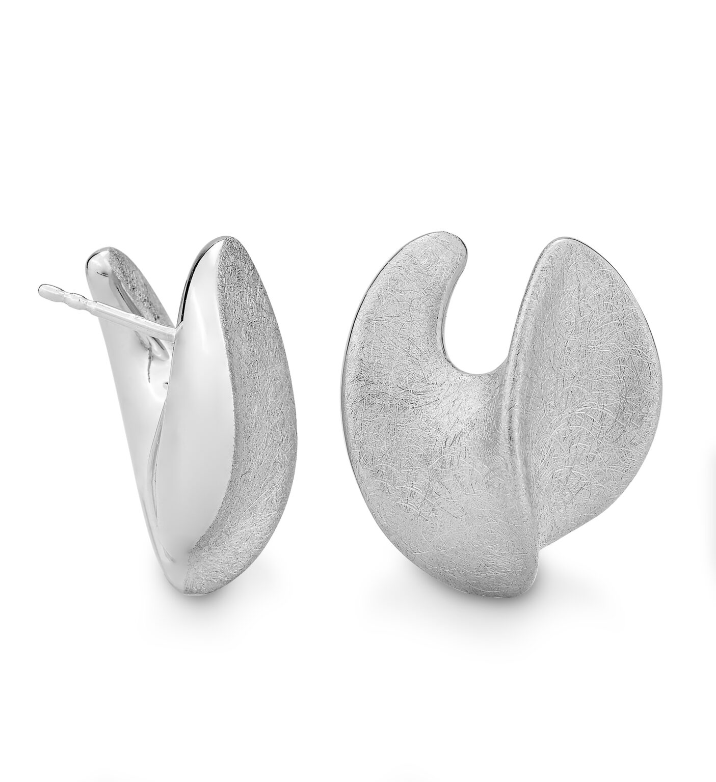 04/03704-5 925/- Rhodium Plated Icematt Style Mesh Finish Wave Earring