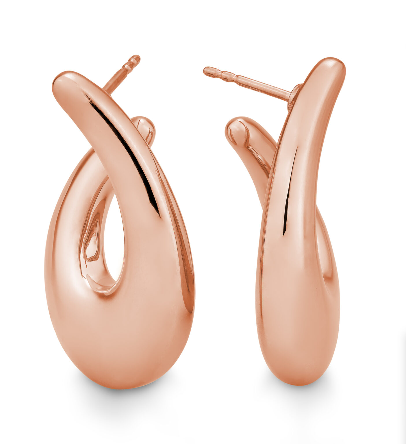 04/03710-5 925/- Rose Plated Round Tear Profile Silver Earrings