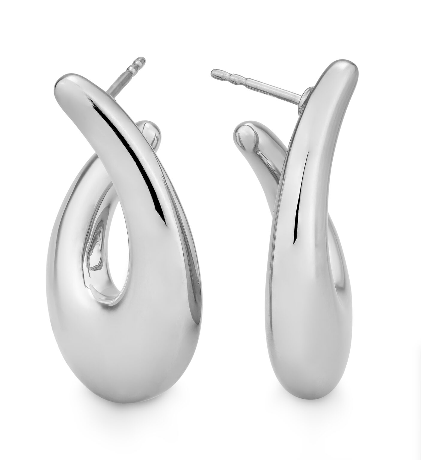 04/03710-5 925/- Rhodium Plated Round Tear Profile Silver Earrings