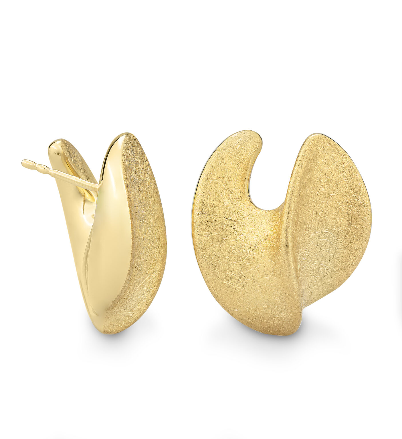 04/037045 925/- Yellow Gold Plated Scratched Style Mesh Finish Wave Earring