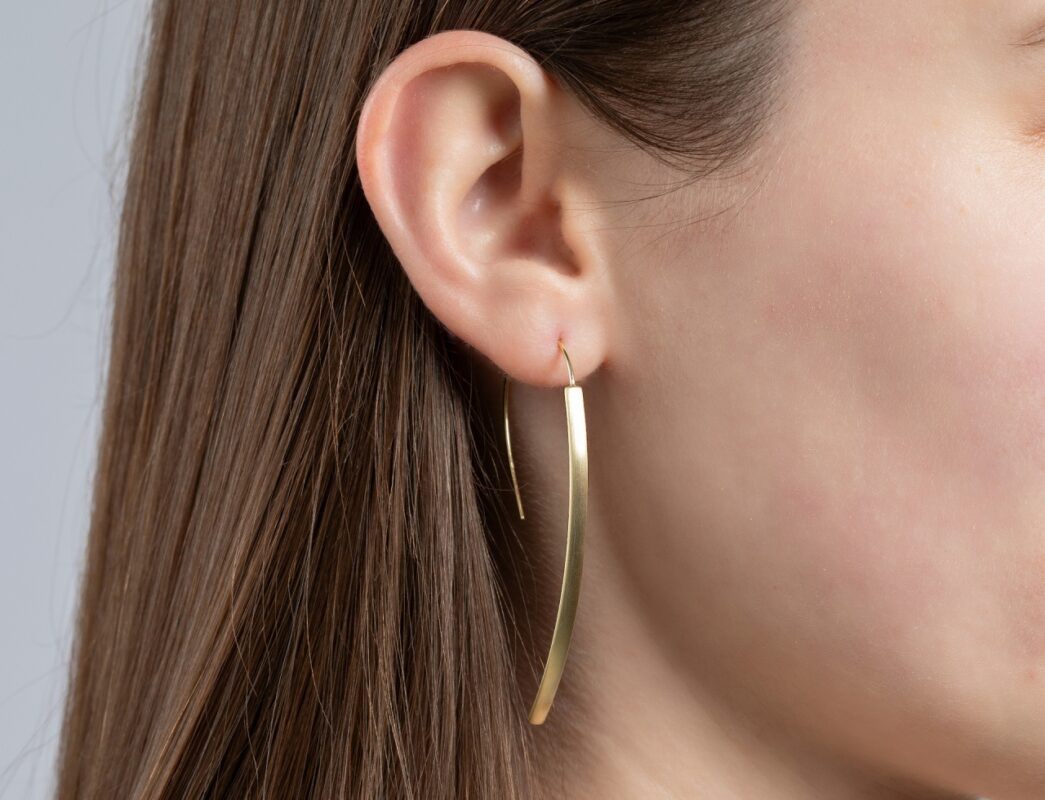 Gold-plated 925/- 42370 sterling silver with satin matt surface Earrings Straight Line