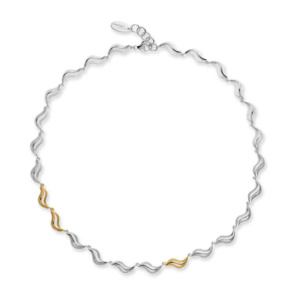 48860 - 925/- Sterling Silver 925/- necklace, partially gold-plated, matt/polished, 45+ 3 cm