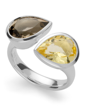 4933058 - 925/- Sterling Silver 925 Ring, Pole, Champagne quartz 2.7 ct Smoky quartz 2.9 ct