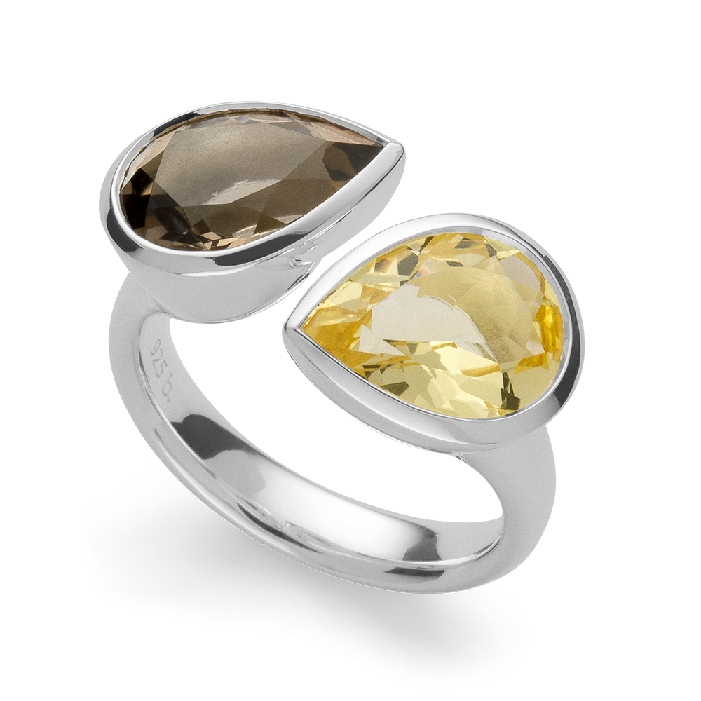 4933156 - 925/- Sterling Silver 925/- ring, rh, quartz champagne 2.74 ct, smoke 2.94